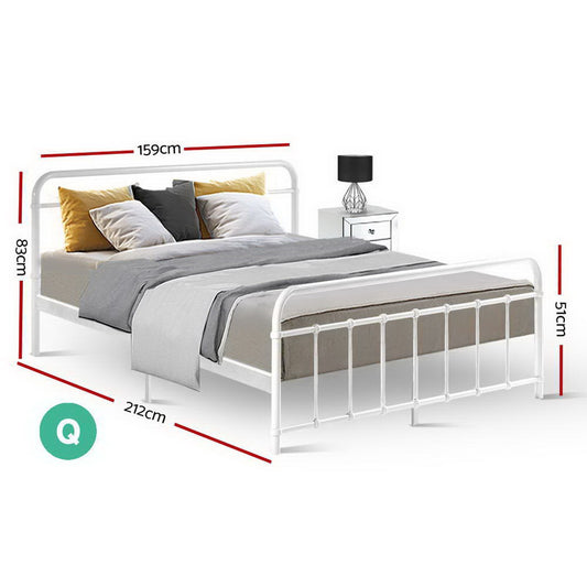 Artiss Bed Frame Metal Bed Frame LEO - Queen (White)