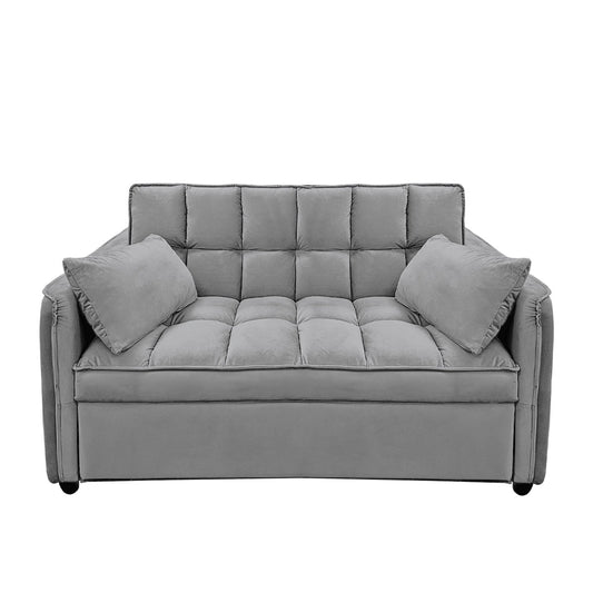 Sarantino Quincy 2-Seater Velvet Sofa Bed in Dark Grey with Wooden Frame and Tufted Design