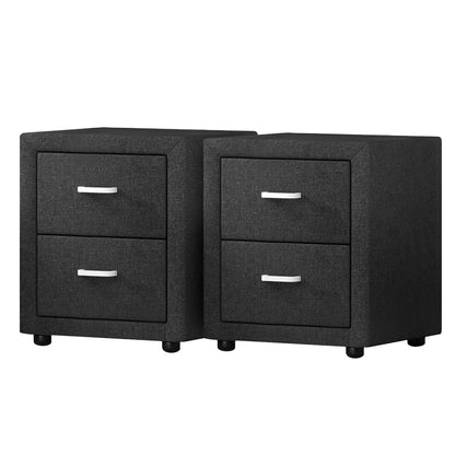Artiss 2X Bedside Table 2 Drawers Fabric - CADEN Charcoal