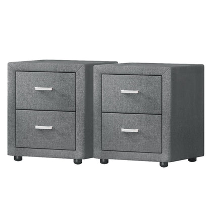 Artiss 2X Bedside Table 2 Drawers Side Table Fabric - CADEN Grey