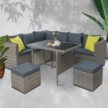Gardeon Outdoor Dining Set Aluminum Table Chairs Wicker Setting Grey
