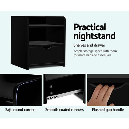 Artiss 2X Bedside Table 1 Drawer with Shelf - FARA Black