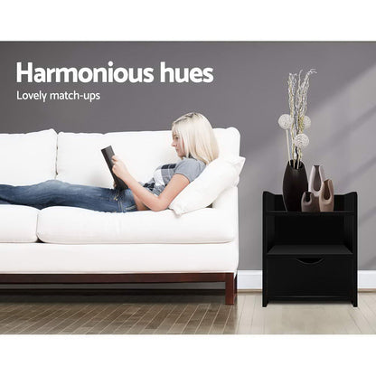 Artiss 2X Bedside Table 1 Drawer with Shelf - FARA Black