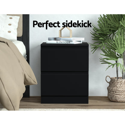 Artiss 2x Bedside Table 2 Drawers - PEPE Black