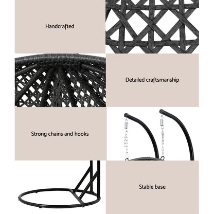 Gardeon Outdoor Egg Swing Chair Wicker Furniture Pod Stand Cushion 2 Seater Grey