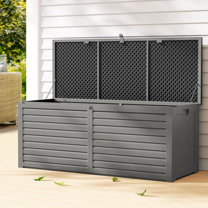 Gardeon Outdoor Storage Box 390L Container Lockable Garden Bench Tools Toy Shed Black