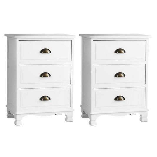 Artiss 2x Bedside Table 3 Drawers Vintage - THYME White