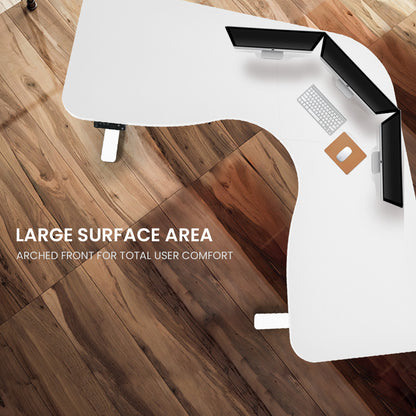 FORTIA 173W x 173W x 75D 3-Motor 120kg Load Adjustable Electric Sit to Stand Up Corner Desk - White/White Frame