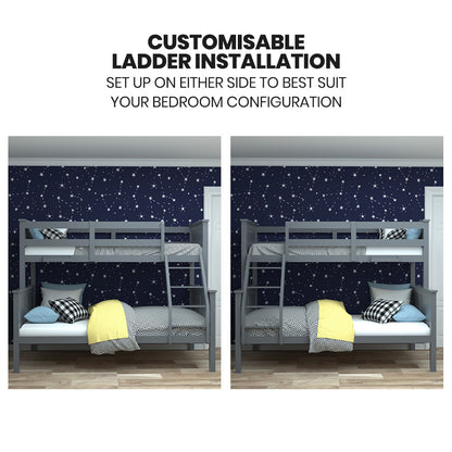 Kingston Slumber Triple Wooden Single Over Double Bunk Bed Frame for Kids, Convertible Design, Grey