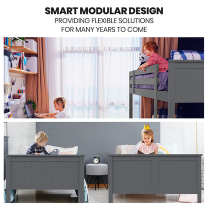 Kingston Slumber Triple Wooden Single Over Double Bunk Bed Frame for Kids, Convertible Design, Grey