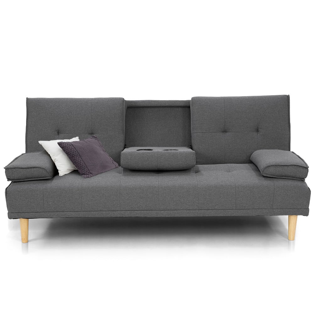 Sarantino Linen Sofa Bed with Cup Holders – Dark Grey, Space-Saving