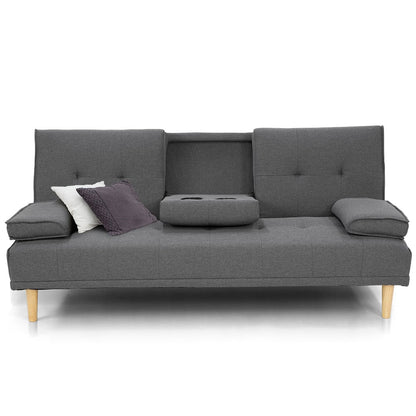 Sarantino Linen Sofa Bed with Cup Holders – Dark Grey, Space-Saving