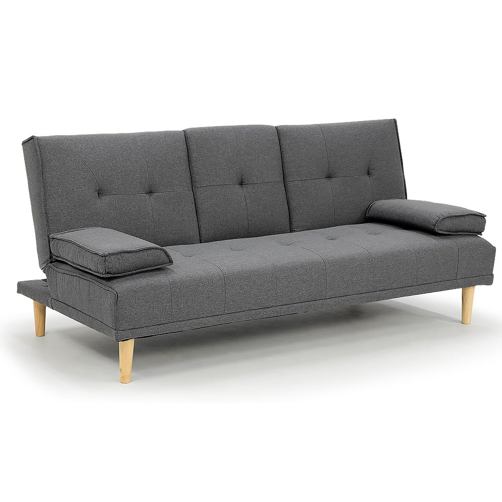 Sarantino Linen Sofa Bed with Cup Holders – Dark Grey, Space-Saving