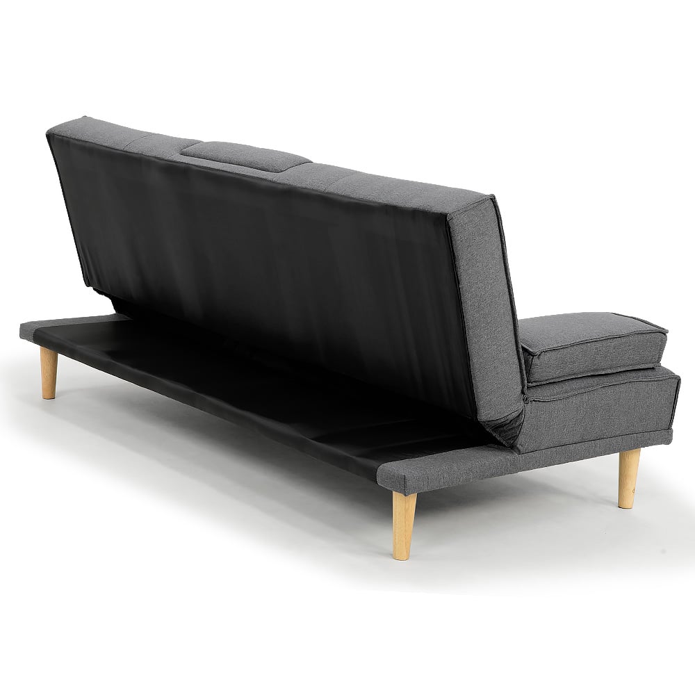 Sarantino Linen Sofa Bed with Cup Holders – Dark Grey, Space-Saving