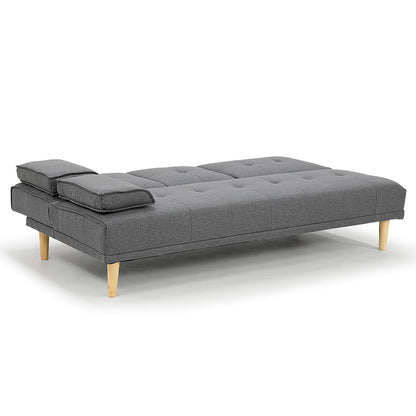 Sarantino Linen Sofa Bed with Cup Holders – Dark Grey, Space-Saving