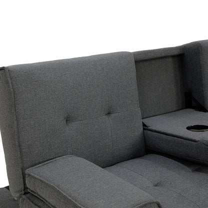 Sarantino Linen Sofa Bed with Cup Holders – Dark Grey, Space-Saving