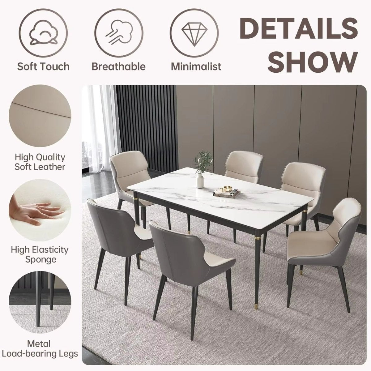 Orange Brown Italian Minimal List Dining Chairs PU Retro Chair Cafe Kitchen Modern Metal Legs x2