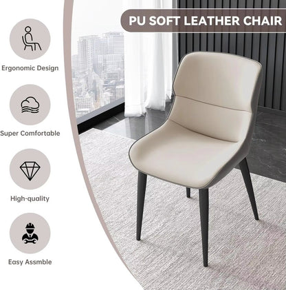 Light Grey Italian Minimal List Dining Chairs PU Retro Chair Cafe Kitchen Modern Metal Legs x2