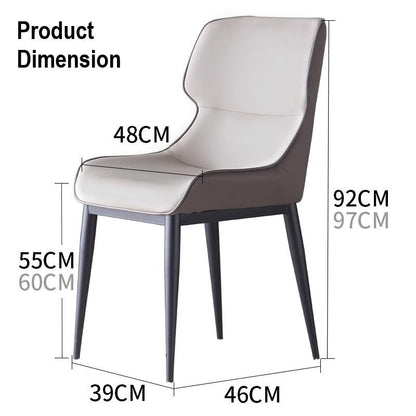 Light Grey Italian Minimal List Dining Chairs PU Retro Chair Cafe Kitchen Modern Metal Legs x2
