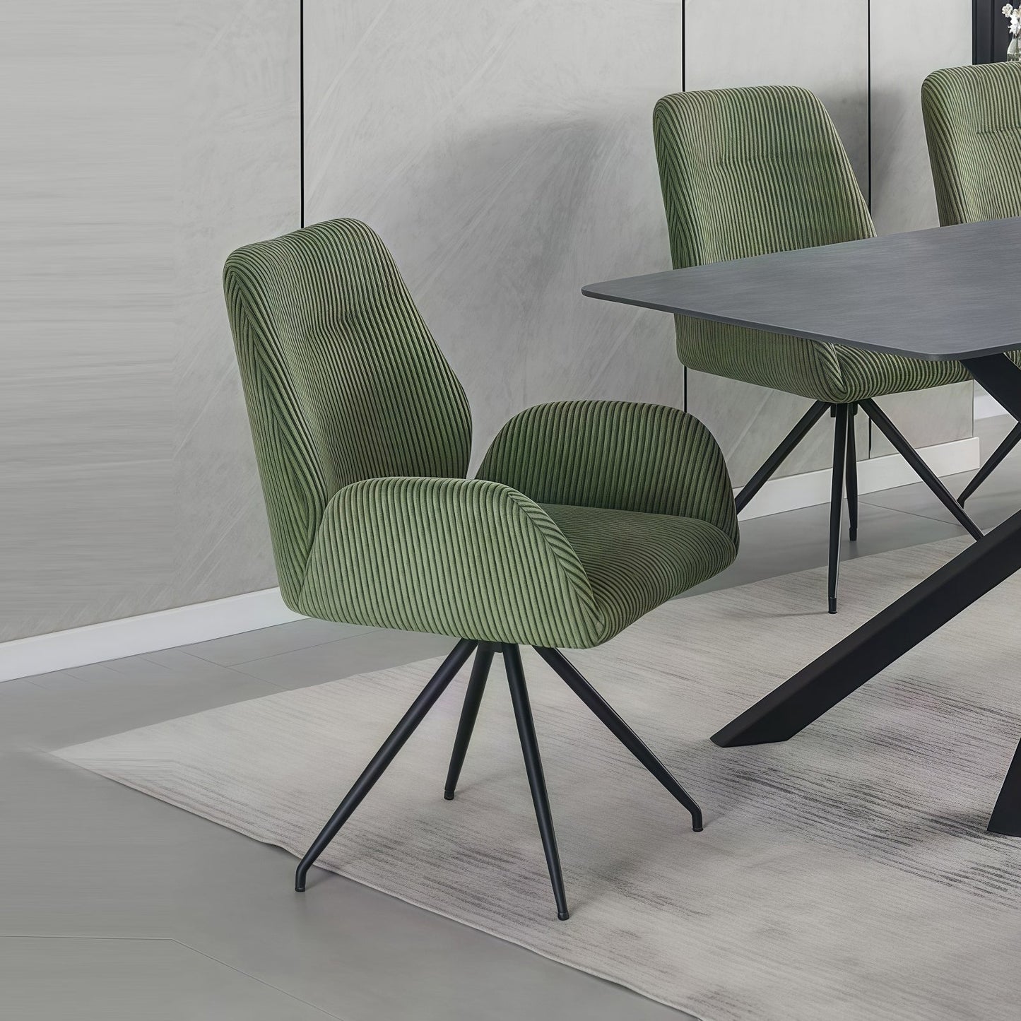 Dexter Linen Armchair – Green Upholstery with Powder-Coated Iron Legs