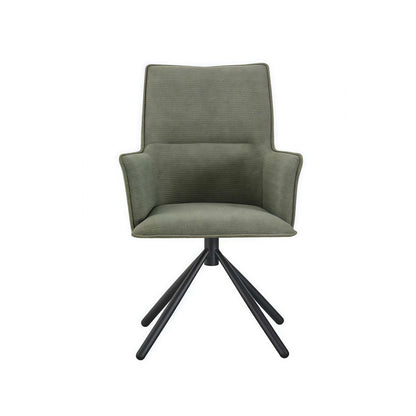 Dining Chair Green Linen Fabric Upholstered Seat Powder Coated Iron Legs