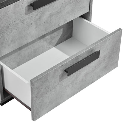 Bedside Table with 2 Storage Drawers MDF Combination of Black & Cement Colour Nightstand