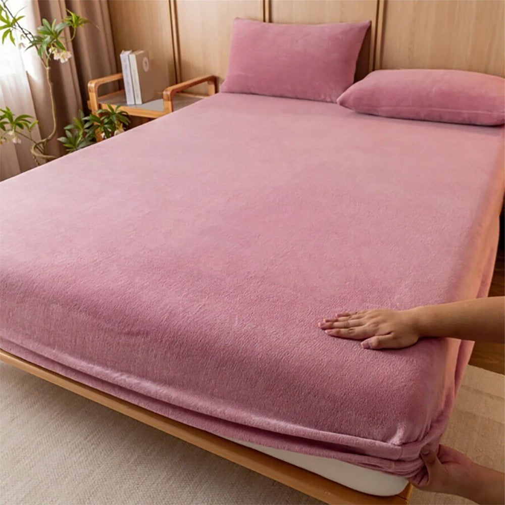Bean paste color Plush Crystal Velvet Fitted Sheet - Ultra Soft, Warm & Thick for Winter (198x203+36cm)